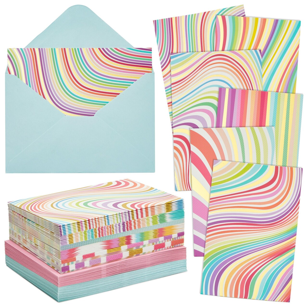 Blank Greeting Cards with Envelopes for All Occasions, Rainbow Striped (48 Pack)